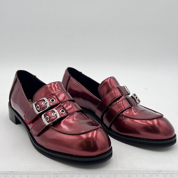 Pazzion Burgundy Girls Two Buckle Straps Pump Round Toe Low Chunky Heel Shoes - Picture 4 of 8